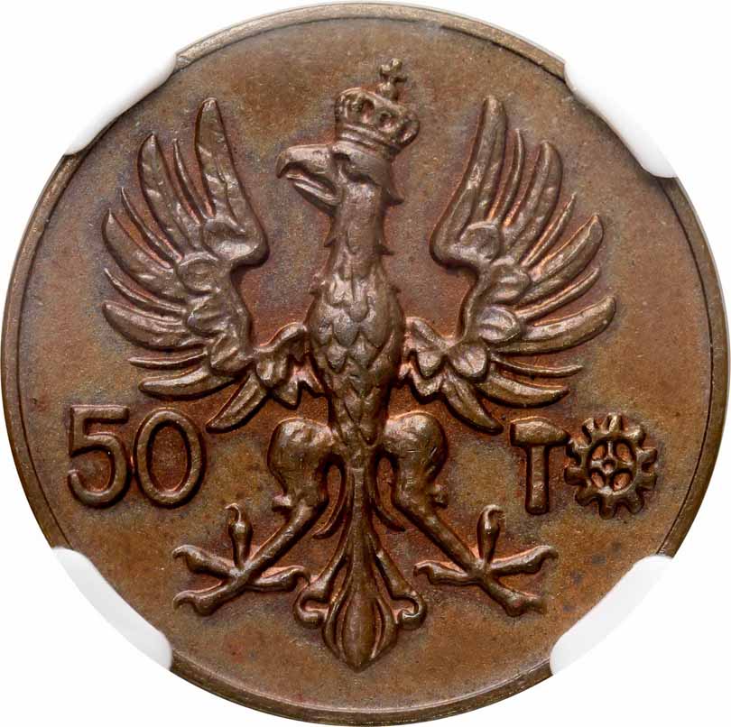 ll RP. 50 marek 1923, kobieta z kłosami, PRÓBA, brąz, NGC MS62 BN